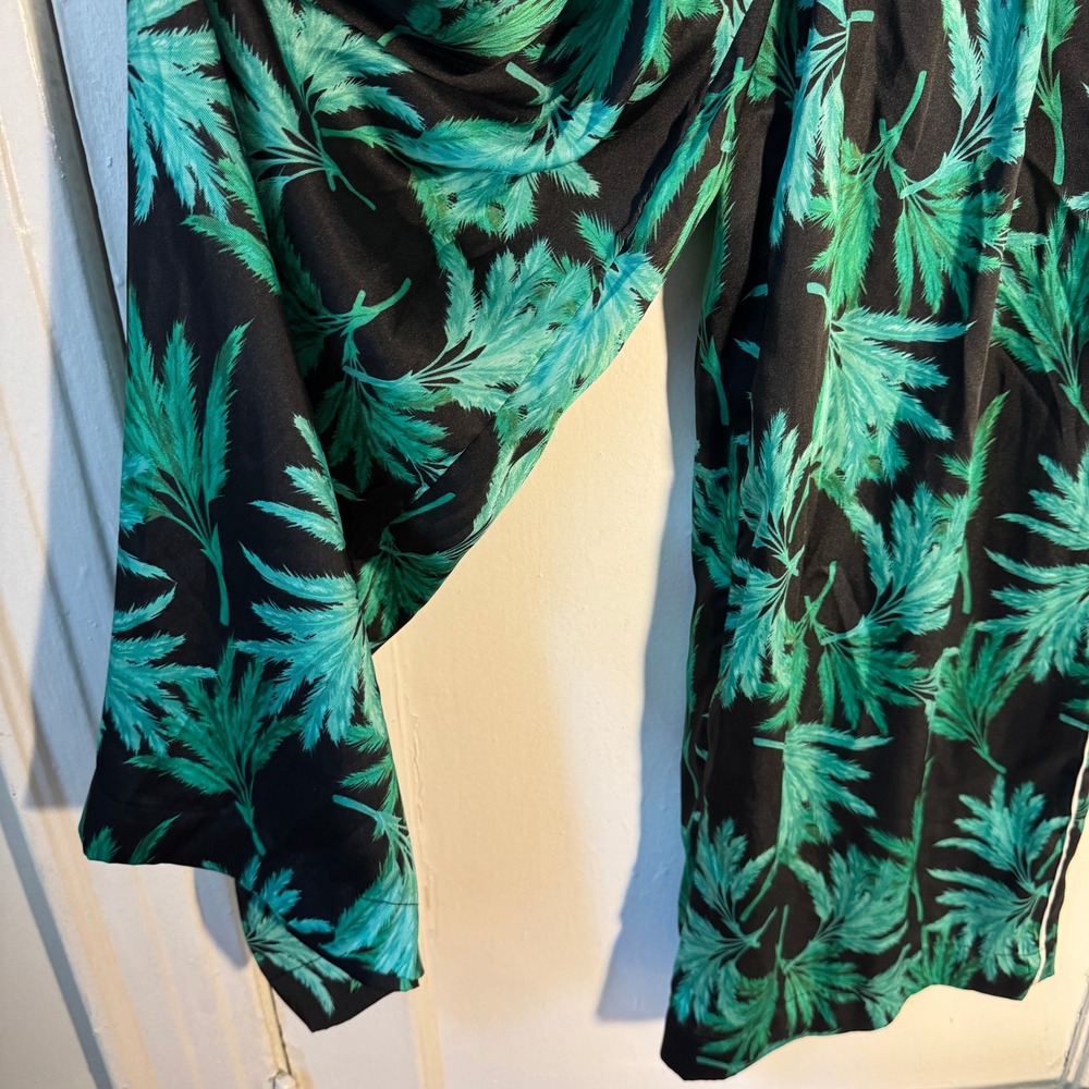 Green Tropical Palm Leaf Wide Leg Pants Black White Side Stripe Dopamine XS - Picture 2 of 11